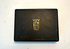 Vintage KEM Plastic Playing Cards Double Deck Black Case BROWN PATTERN picture