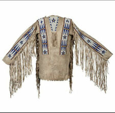 Old American Style Handmade Dakota Beaded Buckskin Hide Powwow War Shirt PWP927 picture