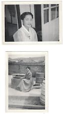 2 1950'S KOREAN WAR SOLDIERS PERSONAL PHOTO SAME PRETTY VILLAGE GIRL POSES picture