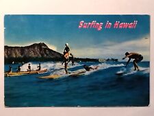 Surfing In Hawaii Waikiki Posted 1959 Vintage Postcard picture