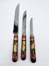 Vintage Lacquer Khokhloma Knife Set 3 Hand-Painted HER  Knife Brand USSR picture