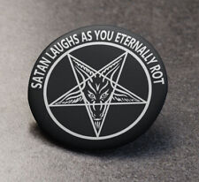Heavy Metal Thrash Saying Satan Laughs Pin Button picture