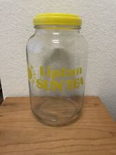 Vintage Lipton Sun Tea Jug Glass 1 Gallon Jar 70s 80s Retro Summer Yellow Lid VG picture
