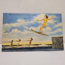Florida Cypress Gardens Women Ski Jumping Vintage Postcard c1940-1950 picture