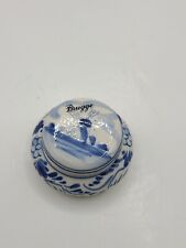 Delft blue lidded ceramic trinket jar. Hand painted windmill. Vintage. Adorable picture