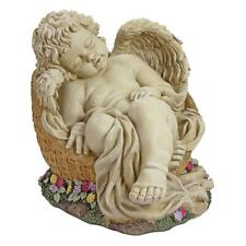 Large: Gentle Baby Angel Sleeping in a Basket of Posies Cherub Napping Sculpture picture
