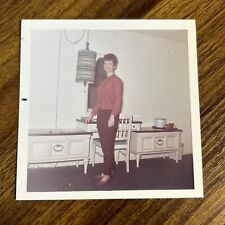 1960s Vintage Color Photo Pretty Lady in Red Blouse Hotel Room SA3 picture