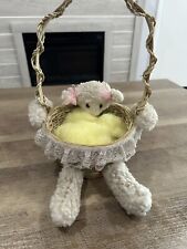 Vintage Stuffed Lamb Easter Basket With White Frill And Yellow Filling picture