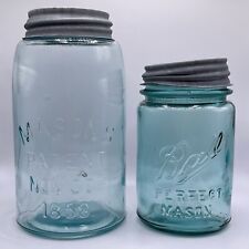 Antique Ball Perfect Mason Pint Jar & Atlas Mason's Patent Quart w/ Zinc Lids picture