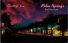 Picturesque Palm Canyon Drive Night Springs California CA Illuminated Postcard picture