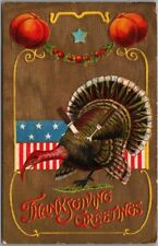 1908 Patriotic THANKSGIVING Embossed Postcard Turkey Stabbed with Fork & Knife picture