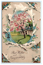 1911 Best Wishes & Congratulations Early Embossed Floral Postcard picture