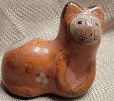 Vintage Tonala Hand Made Mexican Folk Art Pottery Cat 6 inches  picture