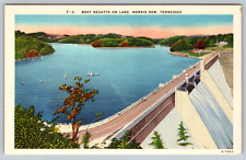 c1940s BOAT REGATTA ON LAKE. NORRIS DAM, TENNESSEE Vintage Postcard picture