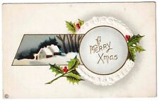 Antique Postcard Christmas Holy Art Deco Village Snow Divided picture