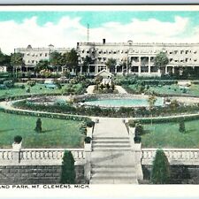 c1910s Mt. Clemens, Mich Park Hotel Fountain Fancy Landscaping Postcard MI A168 picture