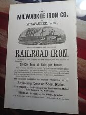 1872 Print Ad MILWAUKEE IRON COMPANY railroad Rails  Factory Picture Wisconsin  picture