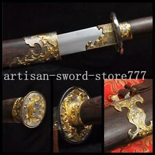 CHINESE QING DYNASTY DAO HANDMADE DAMASCUS STEEL SWORD ROSEWOOD SCABBARD SHARP picture