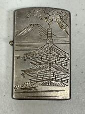 Sterling Silver 950 Case Engraved Pagoda and Blossoms Lighter Case Only picture