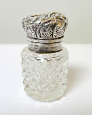 Antique Scent Bottle Cut Glass Silver Repousse Lid picture
