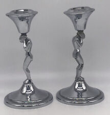 Art Deco Chrome Farber Brothers Weeping Woman Candlesticks-Pair picture