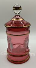 Rare 1900s Antique Mary Gregory Cranberry Glass Canister Jar And Lid *GREAT* picture