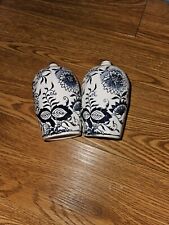 Vintage Enesco Blue Onion Salt and Pepper Shakers Blue & White Made in Japan picture