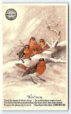 c1880 CLARK'S MILE-END SPOOL COTTON WINTER SNOW BIRDS NEST TRADE CARD P1978 picture