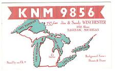 1965 QSL CARD SAGINAW MICHIGAN DRAWING OF GREAT LAKES 4¢  LINCOLN STAMP KNM9856 picture