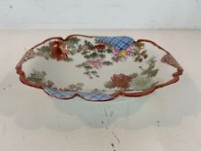 Vintage Asian Hand Painted Porcelain Kutani Dish with Floral Decorations picture