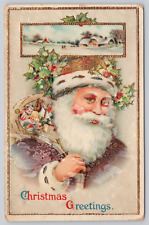 Postcard Christmas Greetings Vintage Santa Claus Ol St Nick Holiday Unposted picture