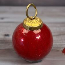 Kugel Red Crackle Glass Christmas Ornament Heavy Glass Hand Blown Vintage 2.75