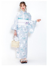 Kimono Yukata Set Grail Light Blue Lily pattern NEW Summer Clothes  Japan picture