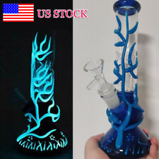Hookah Smoking Beaker Bong 10 inch Glow In The Dark Blue Water Pipe Glass Bongs picture