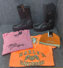 Harley Davison Women's Small Hat/Shirts and Women's Amber Black Leather 7M Boots picture