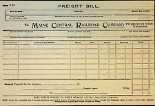 1911 Maine Central Railroad Freight Bill, New York, Gardiner Maine, Candy, Pails picture