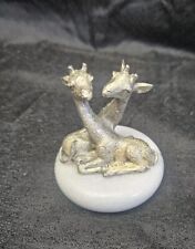 Vintage Pewter Giraffes Mounted On Marble Base Paperweight Figurine picture