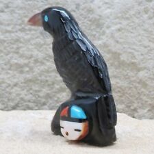 Zuni Fetish-Native American Animal Carving-Jet SUNFACE CROW-Darrin Boone picture