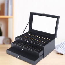 36 Slots Fountain Pen Box Three Level Display Case with Drawer with Top Glass US picture