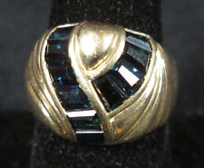 Solid 14K Gold 10 Emerald Cut Channel-Set Men’s Sapphire Ring, Size 9.25, 8.6g picture