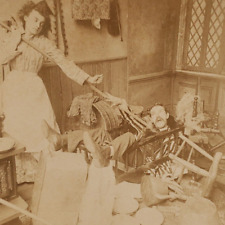 Angry Woman Attacking Man Stereoview c1892 Kilburn House Disaster Tempest C494 picture