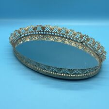 Vintage Oval Gilded Brass & Mirrored Bottom Vanity Tray  picture
