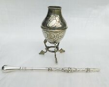 ANTIQUE  SILVER ARGENTINE GAUCHO MATE AND BOMBILLA DRINKING STRAW  picture