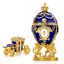 Royal Imperial Blue Faberge Egg Replica: Extra Large 6.6” with Faberge carriage picture