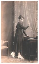 GRACEFULLY OPENING CURTAIN.VTG EARLY REAL PHOTO POSTCARD RPCC*A29 picture