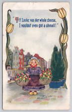 Dutch Girl With Tulips 1912 Antique Divided Back Postcard Great Message - Posted picture