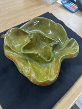 Vintage MCM Ashtray Drip Glaze Ceramic Green Large Asymmetrical  picture