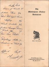 1953 THE SHAKESPEARE GALLERY RESTAURANT dinner menu STRATFORD-ON-AVON, ENGLAND picture