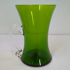 Vintage Enesco Hand Blown Glass Green Vase W/ Clear Handle 5 1/4