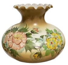 Huge 14” Vintage Antique Floral Hand-Painted Glass Hurricane Lamp Shade Oil picture